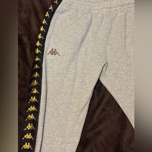 Kappa Logo Tape Joggers Gray Black Gold Track Pants Size L Streetwear Athletic